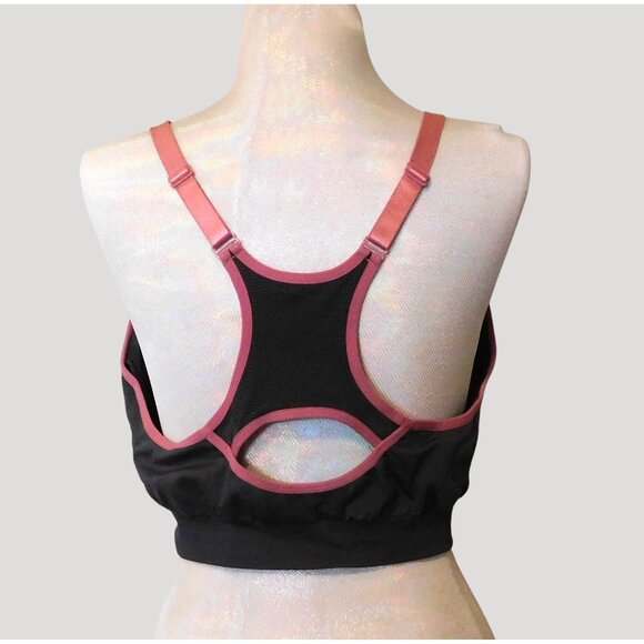 Reebok Sports Bra Racerback 2XL Gray Pink Trim Adjustable Straps Removable Pads - Picture 3 of 8